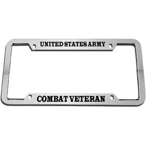 Speedy Pros United States Army Combat Veteran Zinc Metal License Plate Frame Car Auto Tag Holder Chrome 4 Holes