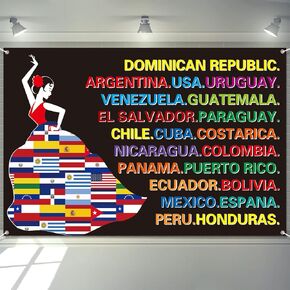 National Hispanic Heritage Month Decorations, Latin American Backdrop Large Celebration Hispanic Heritage Banner, Spanish Speaking Countries Decorations Hispanic Heritage Month for Classroom Home