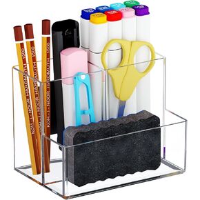 Marbrasse Acrylic Magnetic Pen Holder, Dry Erase Marker Holder, Magnetic Whiteboard Pencil Holders for Refrigerator, Locker, School and Office,Clear