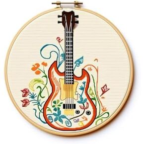Generic Cartoon Simple Figure Guitar 11CT Stamped DIY Cross Stitch Kits Easy for Beginners Child with Hoop Needlepoint Counted Embroidery Kits Art Craft Wall Decor 12x12inch(3), Cross-30x30RNXP-6-60