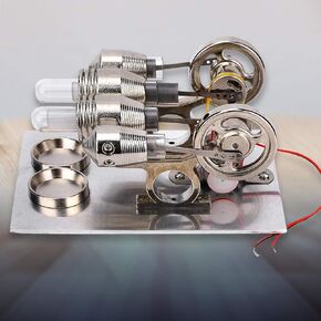 Stirling Engine Machine, 4 Cylinder Stirling Engine Miniature Hot Air Power Generator Physics Lab Teaching Model Tool, Birthday Gifts for Children and Adults