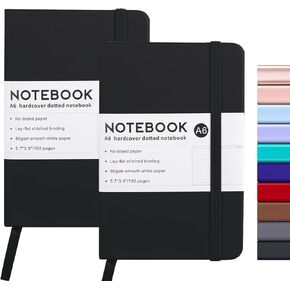 A6 Mini Pocket Notebook of 2, Small Journal Notebook 3.7 × 5.7 in, Small Leather Note Book with 192 No-Bleed Pages and Elastic Band for Men and Women - Black