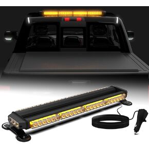54 LED Roof Top Safety Strobe Light Bars,26.5 Inch Double Sides of Aluminum Emergency Warning Strobe Light with Magnetic Base for Construction Vehicles Trucks Pickup (Amber White)