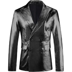 Lars Amadeus Sparkly Metallic Blazer for Men's Peak Lapel Double-Breasted Party Disco Sport Coat Shining Suit Jacket