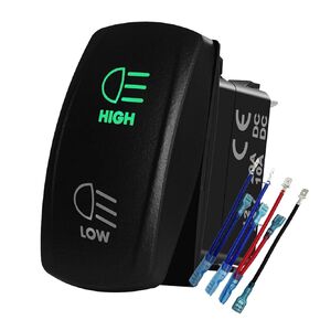 Green Led High Low Beam Switch 7Pins On-Off-On Headlight Rocker Switch with Wires for Truck UTV Off Road Tracker Jeep YJ 12V 24V