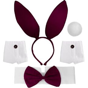 5-Piece Bunny Costume Accessory Set - Rabbit Ears Headband, Bow Tie, Cuffs, and Tail