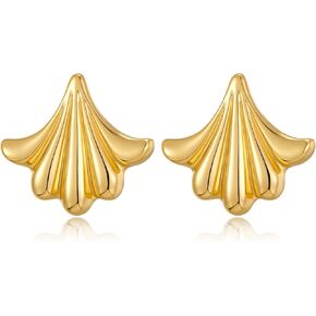 HESSAWELL Gold Dangle Pendant Stud Earrings for Women Vintage Polished Hollow Drop Earrings for Birthday Gift