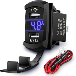 شاحن USB من النوع C مع جهاز قياس التيار الكهربائي والفولتميتر المحدث الجديد لعام 2024 يناسب لوحة مفاتيح الروك 12 فولت 24 فولت منفذ شحن USB مزدوج للسيارات RV والقوارب البحرية ومقطورات ATVs