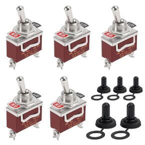5pcs Waterproof Toggle Switch 12V DC 30A Heavy Duty Marine Toggle Switches SPST 2 Pin ON Off Switch with Weatherproof Boot Cover for Auto Car Truck Boat