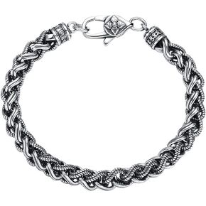 Retro Men’s Stainless Steel Bracelet Rope Link Chain Bracelet Hip-hop Style Antique Silver Carved Sanskrit, 22cm(8.66 inch)