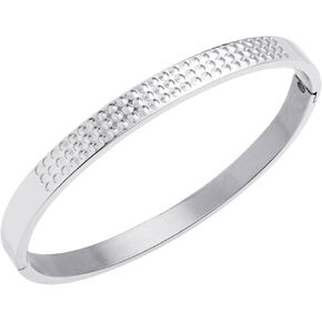 555Jewelry 6MM Stainless Steel Solid Durable Circle Patterned Bangle Bracelets for Women Men Hinged Bangles for Women Girls Boys
