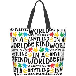 Autism Awareness Tote Bag Large Women Casual Autism Shoulder Bag Handbag Reusable Shopping Grocery Bags