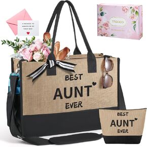 TRSODD Gigi Gifts for Grandma, Embroidery Straw Tote Bag for Women Christmas Gifts for Gigi, Gigi Mothers Day Gifts, Best Gigi Ever Beach Bag w Makeup Bag Inner Pocket Shoulder Strap Gift Box Card