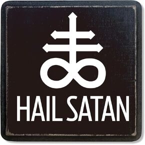 5" Gothic Wooden Sign With A Hook - Satanism Cross - Darkness Natural Solid Pinewood Gift For Men & Women, Bar, Studio, Cafe Home & Office Wall Shelf, Desktop Decoration & Gift - D06