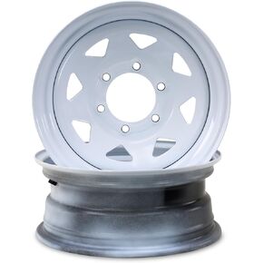 LIBRA 15 x 6 Trailer Wheels 6 Lug on 5.5" Bolt Pattern White Spoke, Set 2-17012