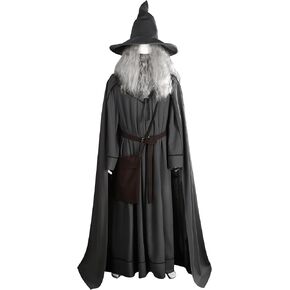 Gandalf Costume Adult Men Lord Rings Grey Wizard Costume Robe Cloak with Belt, Standard