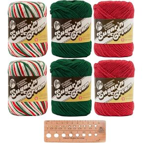 Variety Assortment Lily Sugar'n Cream Yarn 100% Cotton Solids and Ombres Holiday Bundle (6-Pack) Medium #4 Worsted