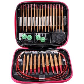 Circular Knitting Needles Set,13 Sizes Interchangeable Carbonized Bamboo Needles Set Crochet Needle with Storage Bag for DIY Handmade Knitting Projects