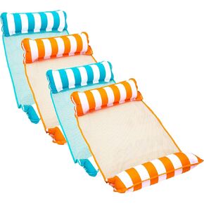 Aqua Monterey Hammock Pool Float - Four Pack - Two Light Blue & Two Orange/White Stripe, 4-Pack