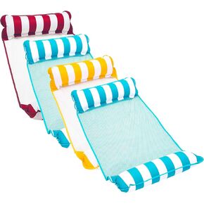 Aqua Monterey Hammock Pool Float - Four Pack - Two Light Blue, One Golden Sunshine & Burgundy/White Stripe, 4-Pack