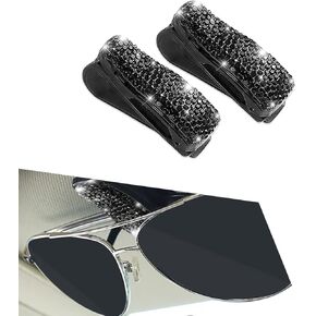 2 PCS Bling Car Sun Visor Glasses Clip, 3.05" x 1.93" x 1.34" Personalized Sparkling Rhinestone-Encrusted Card Storage Holder, Modified Decorative Accessory, for Most Car Models (Black)