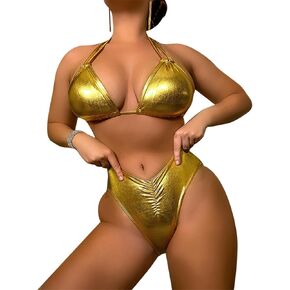 Women Sexy Metallic Bikini Set Shiny Bathing Suit Push Up Swimsuit Beachwear