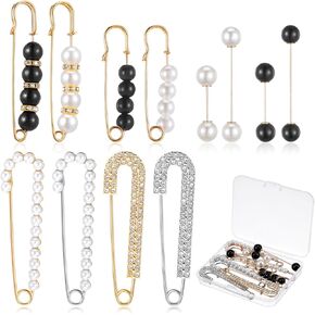 12Pcs Brooches Pins for Women, Fashion Faux Pearl Brooch Pins, Safety Pins for Clothing Dress Pants Sweater Shawl Clips Decorative Pins for Clothing for Women Dress Skirt Sweater