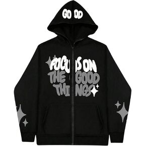 SOLY HUX Graphic Hoodies for Men Zip Up Fleece Hooded Sweatshirt Fall Winter Outfits