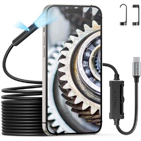 كاميرا منظار USB C مع ضوء لهاتف iPhone، كاميرا فحص Teslong 1080P HD مزدوجة العدسة Snake Borescope مع مصابيح LED 8+1، كابل مسبار مرن مقاوم للماء بطول 16.5 قدم، نطاق الألياف البصرية لنظام التشغيل iOS Android