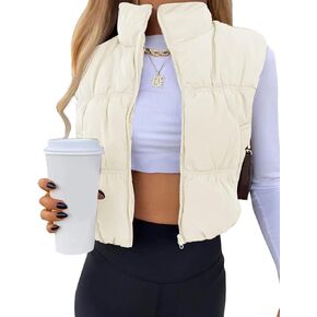 Gihuo Women's Quilted Crop Top Puffer Vest Lightweight Zip Up Jackets Stand Collar Padded Gilet with Pockets