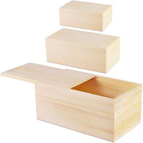 Aodaer 3 Pack Unfinished Wooden Box with Slide Lid, Blank Pine Wood Box Case Container Wood Jewelry Box for Storage, Arts, Crafts, Hobbies, Sewing, Keepsakes, Jewelry