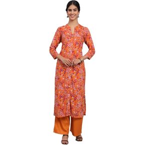 كورتا للسيدات من Tissu رايون برتقالي مطبوع بالورود مع Palazzo in Kuwait