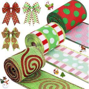 3 Rolls Christmas Wired Ribbon 30 Yard Red and Lime Green Christmas Wrapping Ribbon 2.56 in Wide Polka Dot Swirl Fabric Ribbons Xmas Decorative Ribbons for DIY Crafts Tree Ornaments