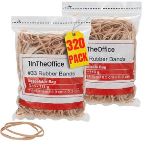 1InTheOffice مقاس 33 شريط مطاطي، أربطة مطاطية مطاطية، #33 شريط مطاطي، حقيبة بوزن 1/4 رطل، 160 شريط/عبوة، عبوتان