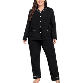 SWOMOG Women's Plus Size Pajamas Set with 2 Pockets Long Sleeve Button Down Sleepwear Soft PJs Pants Postpartum Lounge Sets in Kuwait