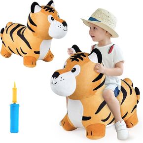 iPlay, iLearn Bouncy Pals Dairy Cow Hopping Horse, Plush Inflatable Animal Hopper, Indoor n Outdoor Ride on Jumping Bounce Toys, Birthday Gift for 18 Months 2 3 4 5 Year Old Kids Toddlers Boys Girls