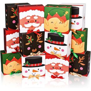 Nimbbex 12Pack Small Christmas Gift Boxes with Lids,6.7 * 6.7 * 3.2 Inch Cartoon Christmas Cookie Boxes with Ribbon Holiday Gift Boxes,Christmas Boxes for Gifts,Cupcake,Candy,Cookie,Party Favor