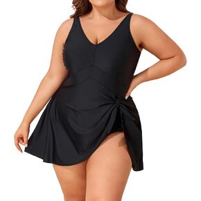Smismivo Plus Size Swim Dress Tummy Control Swimsuit for Women One Piece Bathing Suit Modest Swim Skirt