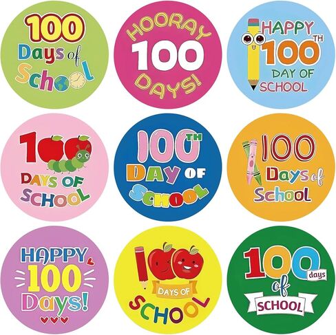 ملصقات Anwyll 100 يوم، 100 يوم من الملصقات المدرسية، 500 قطعة ملصقات حوافز للمعلم مقاس 1 بوصة للمكافأة، ملصقات ذاتية اللصق Happy Horay 100 يوم لملابس الفصول الدراسية للمعلم in Kuwait