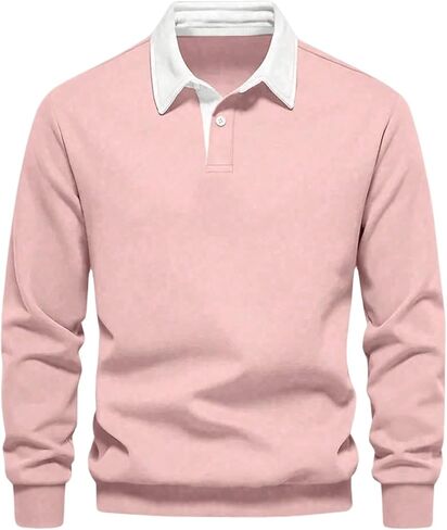 Men's Color Block Long Sleeve Sweatshirts Button Front Half Placket Collar Pullover Tops in Saudi Arabia