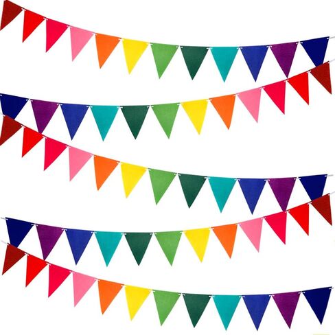 RUBFAC 60pcs Rainbow Pennant Banner Flags Colorful Felt Fabric Pennant Banners Reusable Pennants String for Carnival Theme Rainbow Birthday Party Decorations (5 Packs) in Saudi Arabia