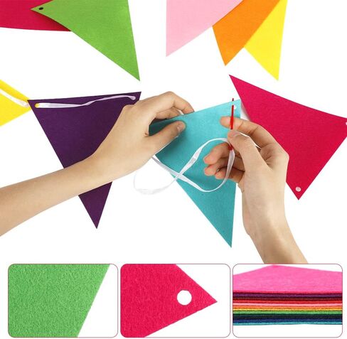 RUBFAC 60pcs Rainbow Pennant Banner Flags Colorful Felt Fabric Pennant Banners Reusable Pennants String for Carnival Theme Rainbow Birthday Party Decorations (5 Packs) in Saudi Arabia