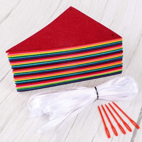 RUBFAC 60pcs Rainbow Pennant Banner Flags Colorful Felt Fabric Pennant Banners Reusable Pennants String for Carnival Theme Rainbow Birthday Party Decorations (5 Packs) in Saudi Arabia