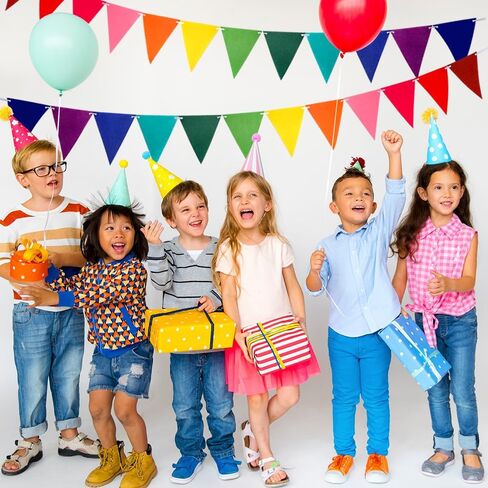 RUBFAC 60pcs Rainbow Pennant Banner Flags Colorful Felt Fabric Pennant Banners Reusable Pennants String for Carnival Theme Rainbow Birthday Party Decorations (5 Packs) in Saudi Arabia