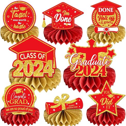 8 PCS Graduation Centerpieces for Tables 2023 Blue and Gold Honeycomb Centerpiece Class of 2023 Graduation Decorations Party Favors in Saudi Arabia