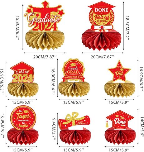 8 PCS Graduation Centerpieces for Tables 2023 Blue and Gold Honeycomb Centerpiece Class of 2023 Graduation Decorations Party Favors in Saudi Arabia