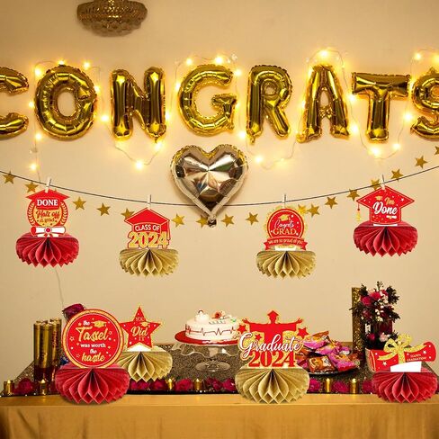 8 PCS Graduation Centerpieces for Tables 2023 Blue and Gold Honeycomb Centerpiece Class of 2023 Graduation Decorations Party Favors in Saudi Arabia