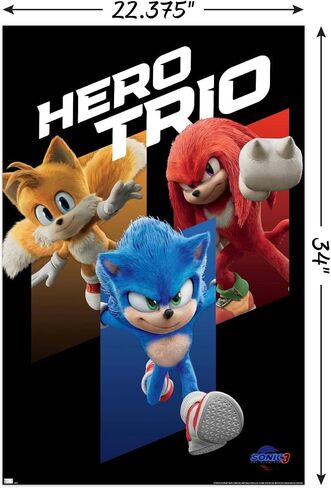 Trends International Sonic The Hedgehog 3 - ملصق حائط ثلاثي البطل، 22.37 بوصة × 34.00 بوصة، نسخة غير مؤطرة in Saudi Arabia