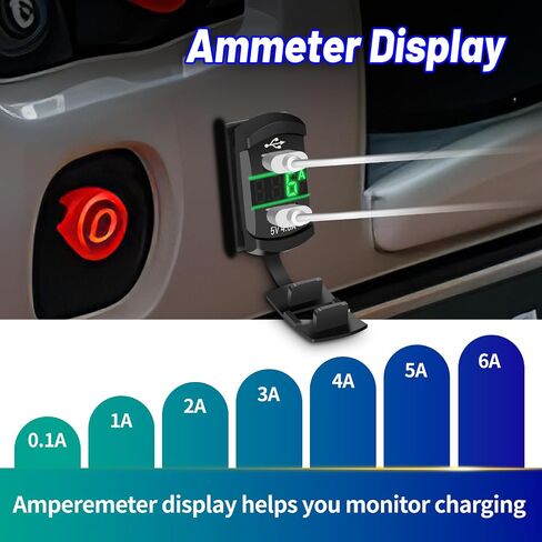 Rocker Switch USB Type C Charger with 2024 New Updated Ammeter and Voltmeter Universal Fits Rocker Switch Panel 12V 24V Dual USB Charging Port for RV Cars Marine Boats ATVs Trailers in Kuwait
