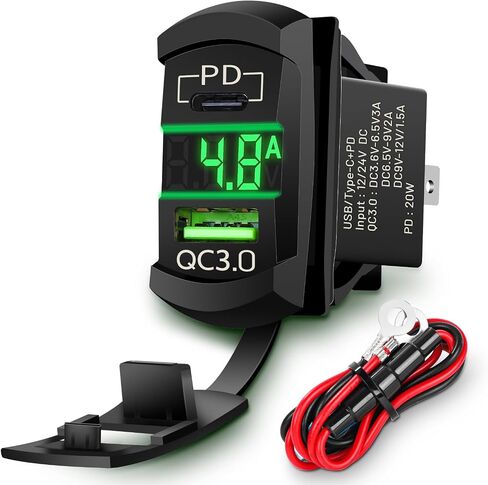 Rocker Switch USB Type C Charger with 2024 New Updated Ammeter and Voltmeter Universal Fits Rocker Switch Panel 12V 24V Dual USB Charging Port for RV Cars Marine Boats ATVs Trailers in Kuwait